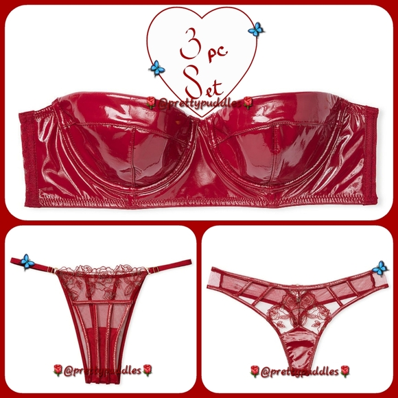 Victoria's Secret Other - ❤️‍🔥 3pc VS Very Sexy Midnight Affair Rose Embroidery Faux Leather Set ❤️‍🔥